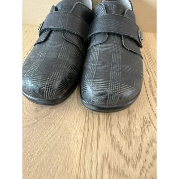 Alegria Comfort Shoes Black Gray Leather Women’s 40 9 Flats Jol Plaid Check - Picture 2 of 7